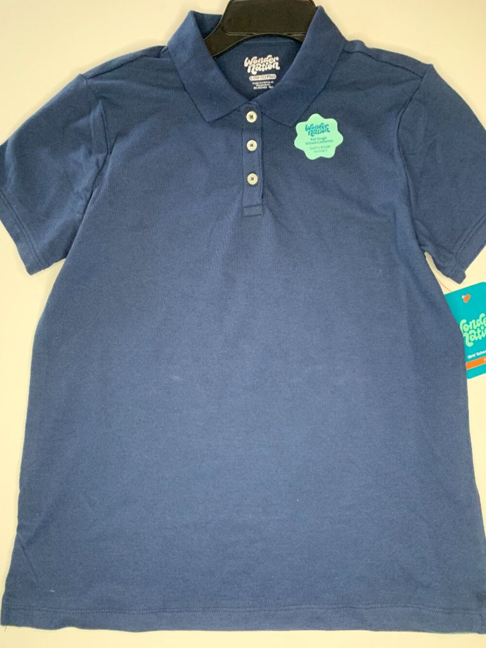 New Wonder Nation Girls School Uniform Polo Shirt, Blue Cove, Large (10-12) Plus